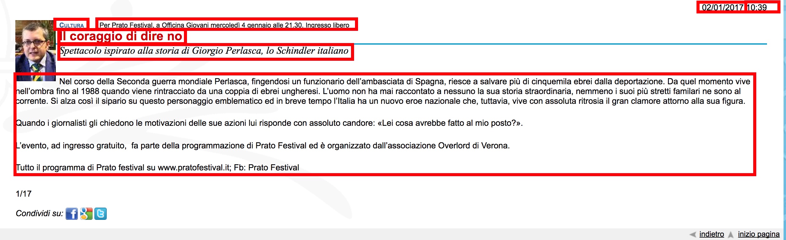 un comunicato stampa e la selezione dei dati da aprire