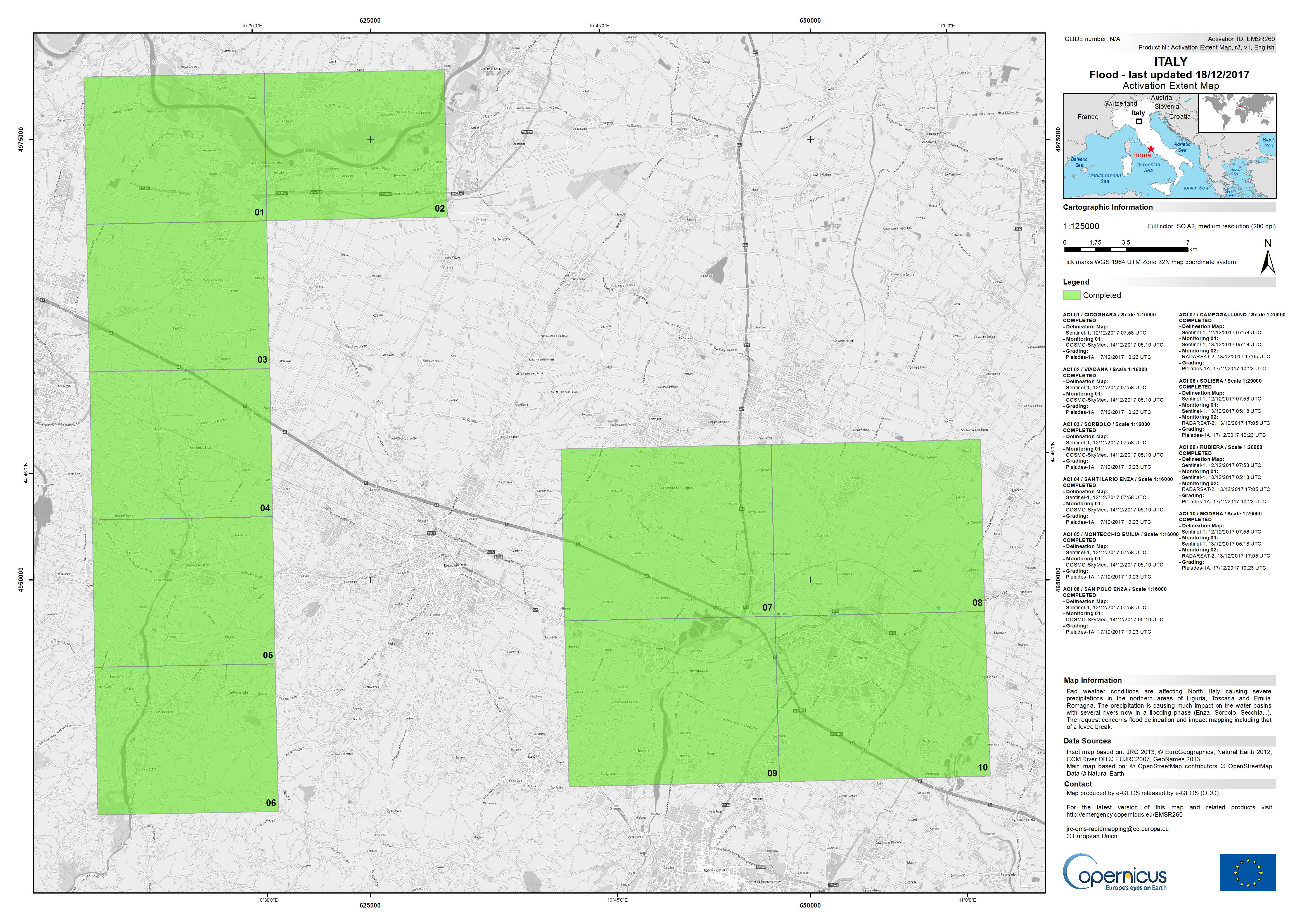 area monitorata da Copernicus