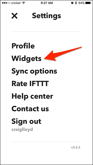 la sezione widget di IFTTT